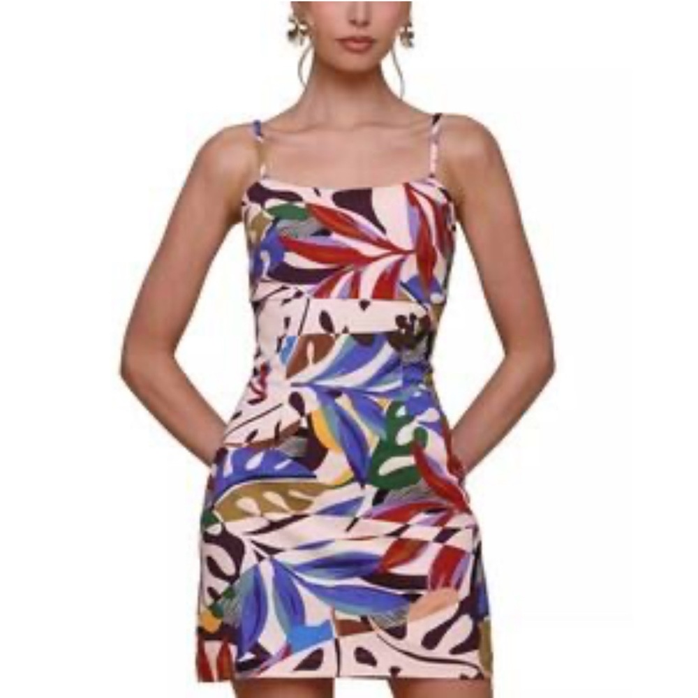 Avec Les Filles Women's Printed Square Neck Bodycon Mini Dress Boho Cream 6